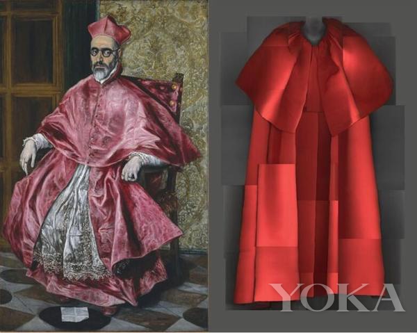 左：《红衣主教费尔南多像》右：Cristóbal Balenciaga设计的长袍 图片来自The Metropolitan Museum of Art