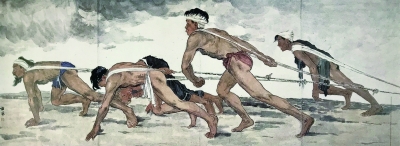 嘉陵江纤夫（国画） 85×231厘米 1946年 李斛 私人收藏